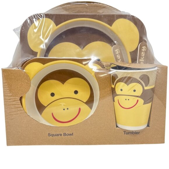 Monkey themed 5 -piece kids set Bamboo Ware Eco-Friendly Dinnerware - Picture 1 of 5